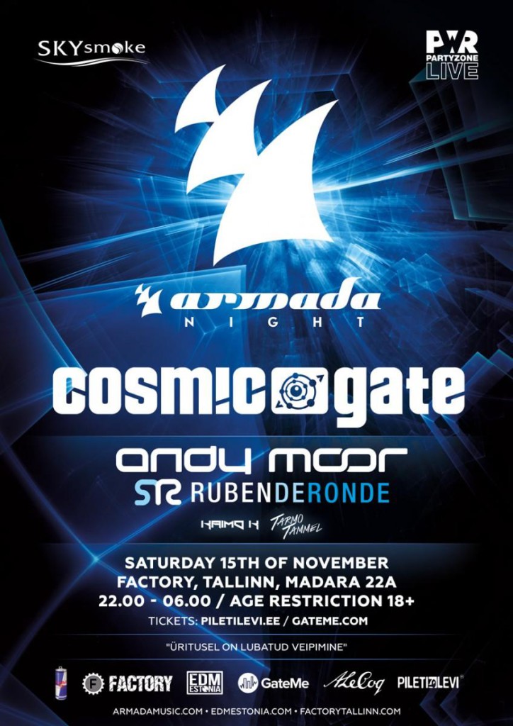Cosmic Gate, Andy Moor, Ruben de Ronde & ARMADA NIGHT tõmbavad käima EDM Estonia sünnipäeva FACTORYs!