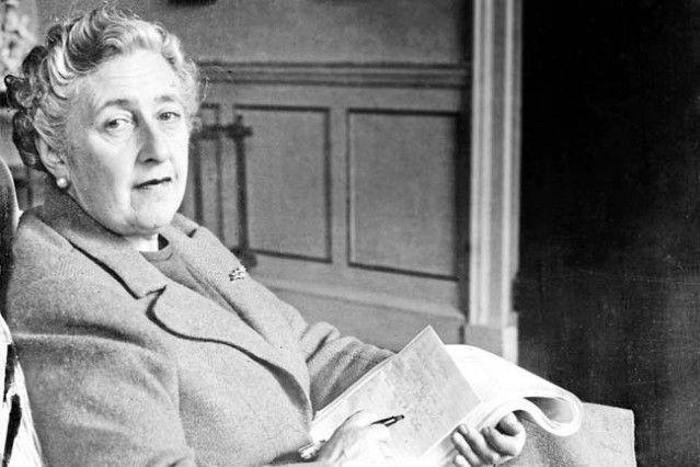 English writer Dame Agatha Christie, pos